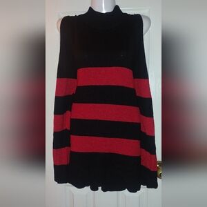 Chico's Black and Red Striped Cold Shoulder Sweater